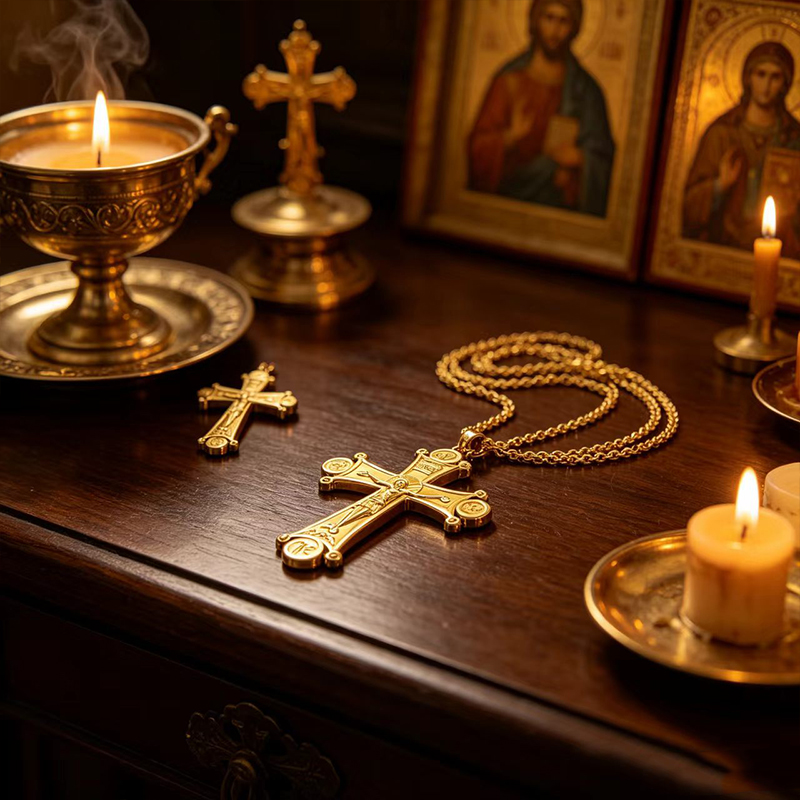 Cross Pendant Necklace Gold - Премиум-крест-кулон с изображением Иисуса, позолоченный или