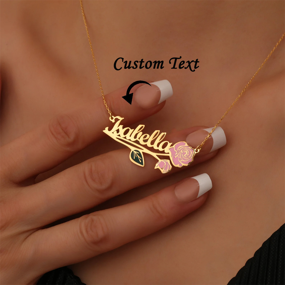 Custom Name Necklace Stainless Steel - Персонализированное красочное ожерелье с цветком на
