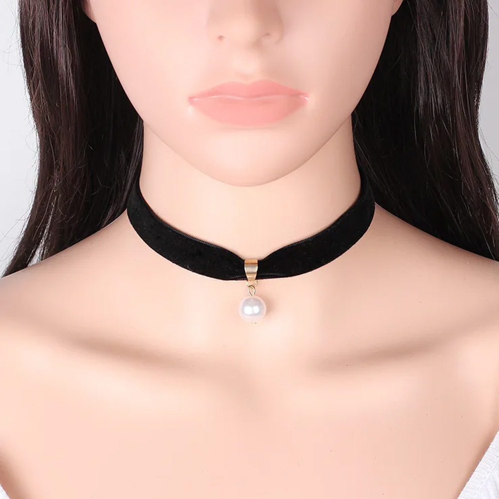Pearl Choker Necklace Vintage - Простое винтажное жемчужное колье-чокер, короткое черное