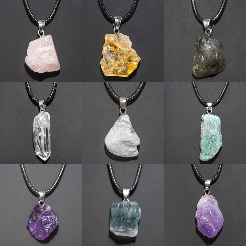 Crystal Pendant Necklace Natural Stone - Ожерелье с натуральными аметистами и цветком,