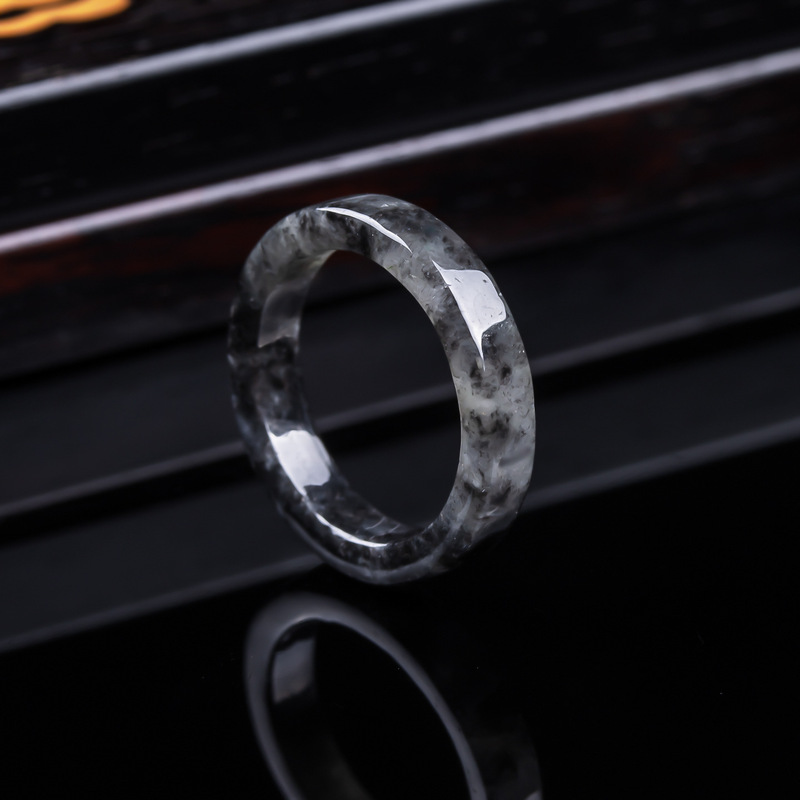 Rings - Натуральное бирманское кольцо из черного жадеита