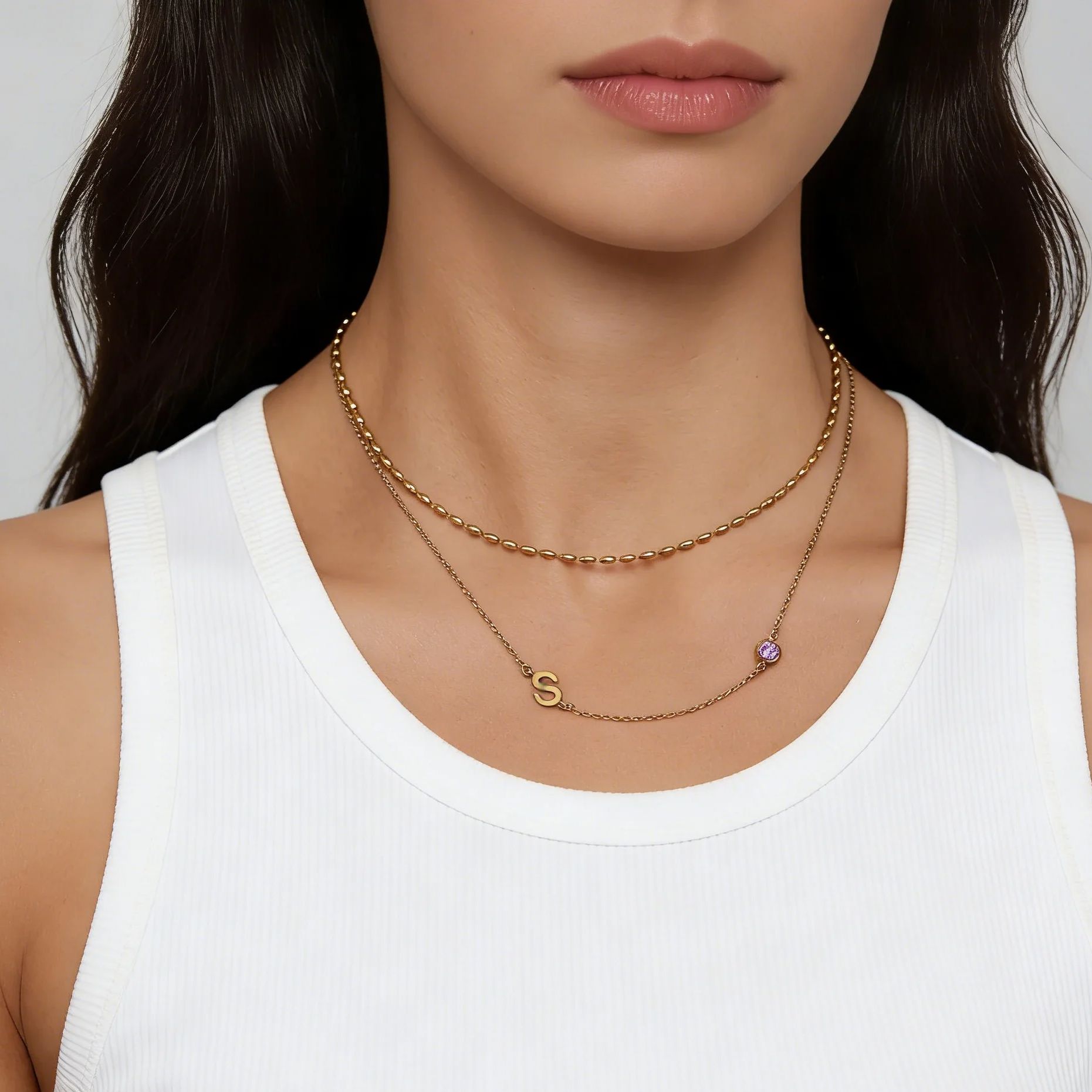 Ожерелье с инициалом и камнем  – обзор и цена Initial Letter Necklace 18K Gold